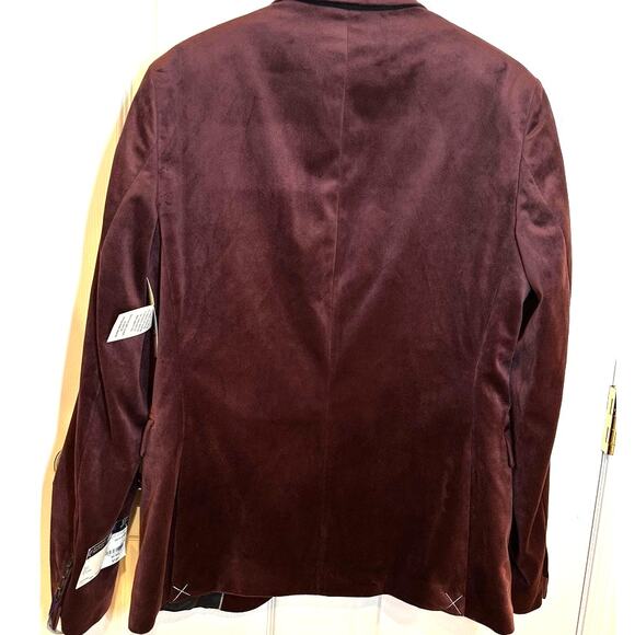 JF J. Ferrar Evening Edition Super Slim Velvet Blazer Jacket Merlot Red 40R - Picture 2 of 9